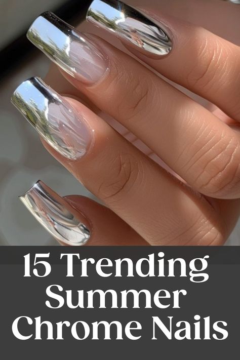 15 Trending Summer Chrome Nails Chrome Nails Colors, Summer Chrome Nails, Chrome Nail Colors, Nails For Summer, Statement Nail, Chrome Nail Powder, Chrome Nails Designs, Summer Manicure, Blue Tips