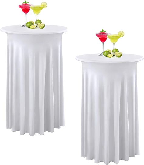 Amazon.com: 2 Packs White Round High Top Table Cloth for Cocktail Party 32inch×43inch Stretchy Wrinkle Free White Cocktail Table Covers for Party Wedding Banquet Baby Shower Baptism Decor : Home & Kitchen Cocktail Table Centerpieces Simple, Round High Top Table, Cocktail Table Centerpieces, White Cocktail Tables, High Top Table, Baptism Decor, Corporate Events Decoration, High Top Tables, White Cocktails