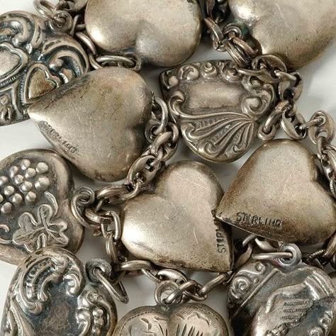 Silver hearts - I have a bracelet just like this that was my moms. Love it! Silver Aesthetic, Hearts And Stars, 3 Hearts, Sweet Hearts, Hearts And Flowers, Be Still My Heart, Hearts Valentines, I Love Heart, All Heart