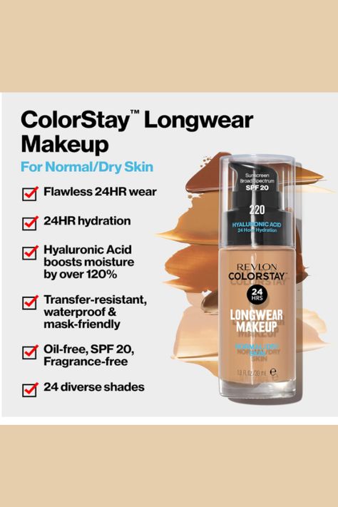 Revlon
Liquid Foundation
ColorStay Face Makeup
Normal Skin
Dry Skin
SPF 20
Longwear
Medium-Full Coverage
Matte Finish
Oil Free
240 Medium Beige
1.0 Oz
Makeup Must-Have
Beauty Essentials
Makeup Lover
Flawless Complexion
All-Day Wear
Radiant Skin
Makeup Routine
Beauty Routine Long Lasting Foundation, Foundation Routine, How To Apply Foundation, Makeup Must Haves, Normal Skin, No Foundation Makeup, Liquid Foundation, Beauty Routine, Radiant Skin