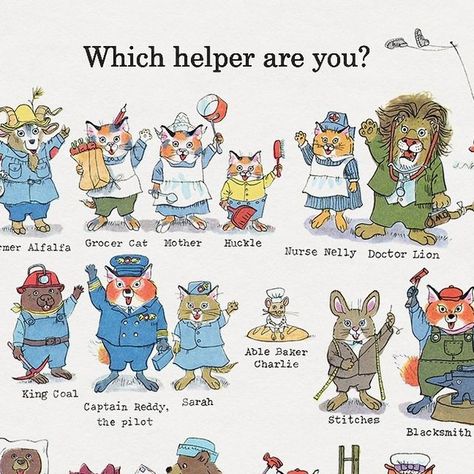 Richard Scarry Love on Instagram: "So many kinds of helpful helpers! Which one are you? #RichardScarryLove #RichardScarry #Helpers" Busy World Of Richard Scarry, Richard Scarry Illustration, Richard Scary, Richard Scarry, Cat Illustrations, Illustration Story, Cartoon Books, Children Book, Kids Book