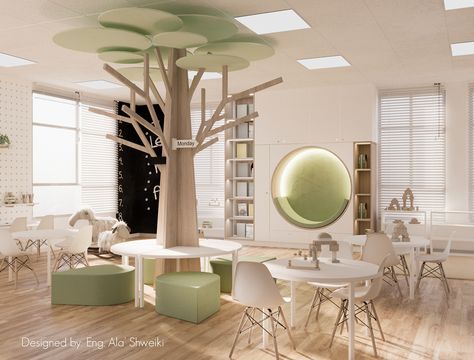 Early Childhood Center Design, Kindergarden Interiors, Kindergarten Design Ideas, Preschool Interior Design, Daycare Interior Design, Kindergarten Garden, Child Care Center Design, Small Classroom, Rocking Bed