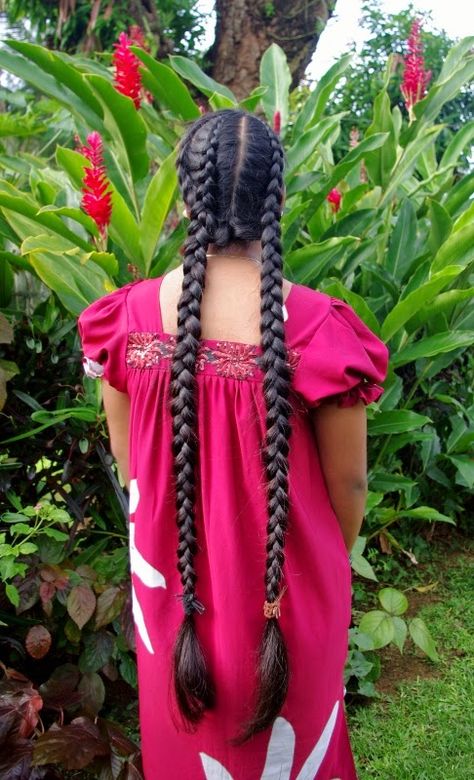 Braids & Hairstyles for Super Long Hair: Micronesian Girl~ Pocahontas Braids Pocahontas Braids, Hairstyles For Super Long Hair, Indian Hair Cuts, Hair Grower, Twin Braids, Long Indian Hair, Long Hair Pictures, Super Long Hair, Long Black Hair