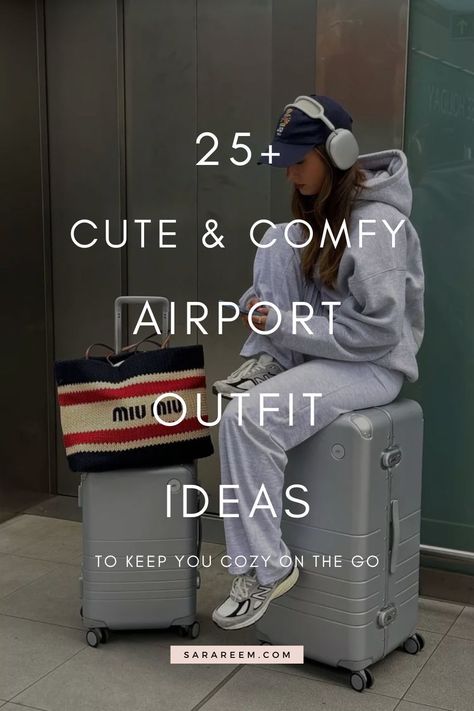 Looking for airport outfit inspo? Check out these comfy, cute, and cozy looks that are perfect for every season! Whether you're into casual or chic styles, these trendy airport outfit ideas will keep you stylish and comfortable while you travel. Get inspired by this aesthetic guide to airport fashion! Chic Travel Outfit Airport Style, Cute Airport Outfit Winter, Cute Comfy Airport Outfits, Comfy Airport Outfit Winter, Comfy Airport Outfit Summer, Errands Aesthetic, Winter Airport Outfit, Sweatpants Outfit Black, Fall Airport Outfit