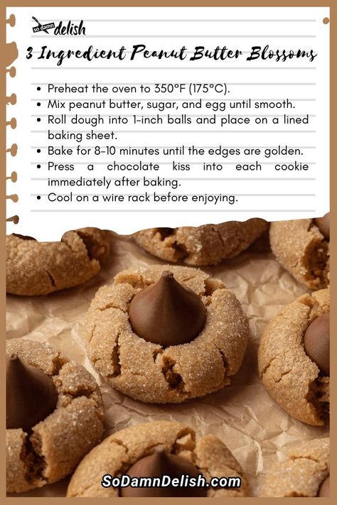 3 Ingredient Peanut Butter Blossoms Peanut Butter Blossom Cookies 3 Ingredient, 3 Ingredient Peanut Butter Blossoms, Simple Peanut Butter Blossom Cookies, Four Ingredient Peanut Butter Cookies, Easy Peanut Butter Blossoms, Peanut Butter Blossom Cookies Easy, Healthy Peanut Butter Blossoms, Pb Cookies 3 Ingredient, Easy Peanut Butter Blossom Cookies