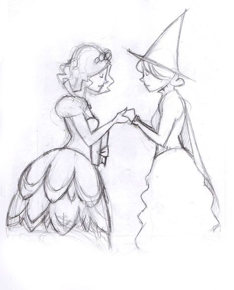 Wicked Doodles, Glinda Drawing, Wicked Drawings Sketches, Wicked Drawings, Elphaba And Glinda Fan Art, Wicked Glinda And Elphaba, Glinda Drawing Wicked, Wicked Elphaba And Fiyero, Elphaba And Glinda