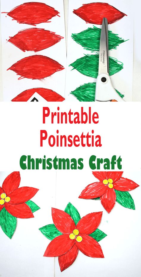 Printable Poinsettia Craft for Kids Template - A Crafty Life Pointsetta Flower Template, Poinsettia Flower Craft Kids, Los Pasados Crafts For Kids, Poinsettia Craft For Kindergarten, Mexican Christmas Crafts For Kids, Pointsetta Crafts For Kids, La Posada Crafts For Kids, Las Posadas Crafts For Kids Preschool, Mexico Christmas Crafts For Kids