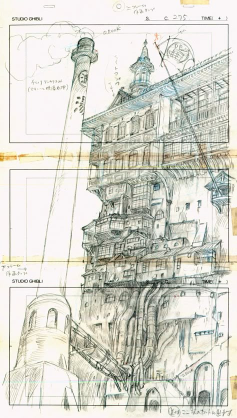 From Studio Ghibli Layout Designs Hayao Miyazaki Art, Art Studio Ghibli, Miyazaki Art, Animation Storyboard, Ghibli Artwork, Studio Ghibli Art, Ghibli Art, Ghibli Movies, Cowboy Bebop