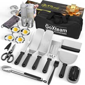 Everything, (almost), that you need for grilling in this kit. GoXteam 30PCS Griddle Accessories Kit. These are Griddle Tools popular for Blackstone, Camp Chef and others. It's a Professional BBQ Set with Spatula, Scraper, Egg Ring, Tongs, etc for your Outdoor Grilling Griddle Accessories, Breakfast Cooking, Grill Scraper, Egg Ring, Egg Rings, Grill Tools, Flat Top Griddle, Flat Top Grill, Griddle Recipes