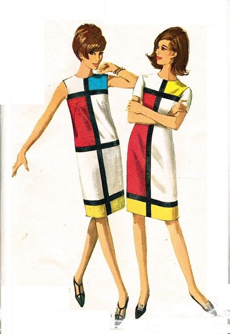 Simplicity 6400 Uncut Mod 60s Mondrian & YSL Inspired DRESS Vintage Sewing Pattern Mod Dress Pattern, Mondrian Dress, 60s Mod Fashion, 60s Fashion Vintage, 60s Mod Dress, Mod Dress 60s, Patron Vintage, Retro Sewing Patterns, Shift Dress Pattern