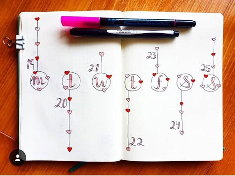 Bujo Valentine's Day, Bujo Heart Theme, Valentines Bujo, Bujo Dividers, February Weekly Spread, Valentines Doodles, Bujo February, February Bujo, Week Journal