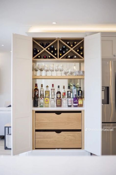 Hidden Bar Ideas For Home, Hidden Bar Cabinet, Built In Bar Cabinet, Bourbon Room, Clever Kitchen Storage, Home Bar Cabinet, Open Plan Kitchen Diner, Hidden House, Home Bar Rooms