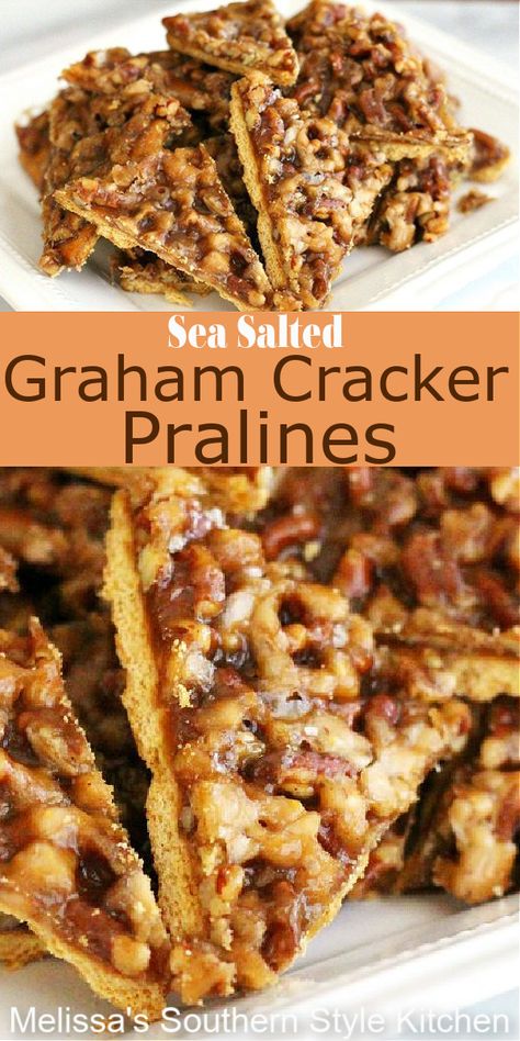 These easy Sea Salted Graham Cracker Pralines are everything #grahamcrackerpralines #pralines #pecanpralines #wsaltedpralines #easyrecipes #grahamcrackers #southernfood #southernrecipes #desserts #dessertfoodrecipes Pecan Crackers Recipe, Graham Cracker Pralines, Graham Cracker Dessert, Cracker Dessert, Pecan Sauce, Praline Recipe, Graham Cracker Recipes, Graham Cracker Cookies, Cracker Cookies