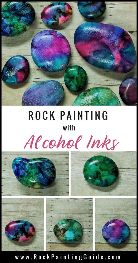 Using Alcohol Inks, Rock Painting Tutorial, Rocks Painted, Alcohol Ink Crafts, Ink Crafts, Painted Rocks Diy, Rock Painting Patterns, Alcohol Ink Painting, Rock Painting Designs