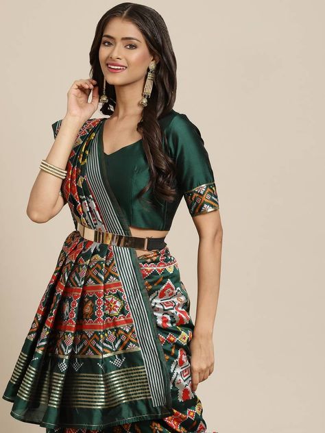 PATOLA SAREE Blouse Design For Patola Silk Saree, Blouse Design For Patola Saree, Patola Saree Blouses Designs, Patola Saree Blouses, Patola Blouse Design Work, Patola Blouse Design, Patola Saree Blouse Designs Latest, Green Patola Saree, Baby Shower Saree