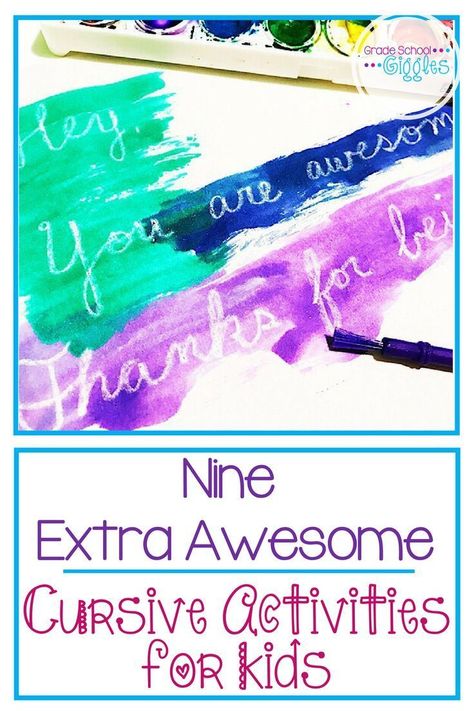 Learning how to write in cursive and developing beautiful handwriting takes a lot of practice. Students need repeated practice to learn the correct letter formation for each letter of the alphabet. It can get boring for kids. These simple activities will improve your cursive writing lessons. They make tracing, writing, and painting cursive letters and words fun. Classroom teachers can help children build their fine motor skills and develop their handwriting with these nine awesome activities. Cursive Activities, Handwriting Help, Teaching Cursive Writing, Learn Handwriting, Teaching Handwriting, Teaching Cursive, Cursive Practice, Handwriting Activities, Handwriting Analysis