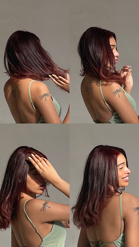 Brown Hair Wine Highlights, Best Hair Colour For Black Women, Red Hair After It Fades, Red Undertone Hair Brown Highlights, Dark Cherry Red Hair Tan Skin, Cherry Coke Hair Color On Black Hair, Brown Hair Colors Tan Skin, Wine Red Hair Tan Skin, Natural Wine Red Hair