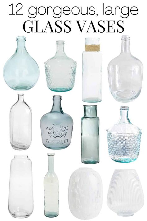 12 Gorgeous Large Glass Vases – Love & Renovations Clear Glass Bottle Vase, Large Glass Vase Ideas, Large Floor Vases Decor Ideas, Clear Glass Vases Decor Ideas, Large Glass Vase Decor, Large Floor Vase Decor, Clear Vase Decor Ideas, Glass Vases Decor Ideas, Large Glass Vases