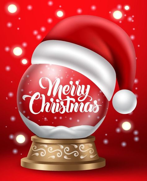 Christmas crystal ball vector design. Merry christmas text in snow globe element with santa claus hat for xmas winter holiday season background. Vector illustration. Happy Christmas Gif, Happy Xmas Images, Tree Animation, Merry Christmas Wallpapers, Christmas Crystal Ball, Festive Quotes, Season Background, Christmas Images Hd, Christmas Quotes For Friends