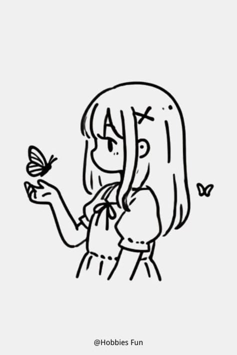 cute little girl Cute Anime Character Drawing Easy, Art Drawings Simple Anime, Cute Anime Character Sketch, Easy Anime Sketch Ideas, Simple Doodles Anime, Anime Girlies Cute Drawing, Anime Art Simple Drawing Idea Easy, Aesthetic Girl Drawing Sketch, Cute Simple Anime Drawings