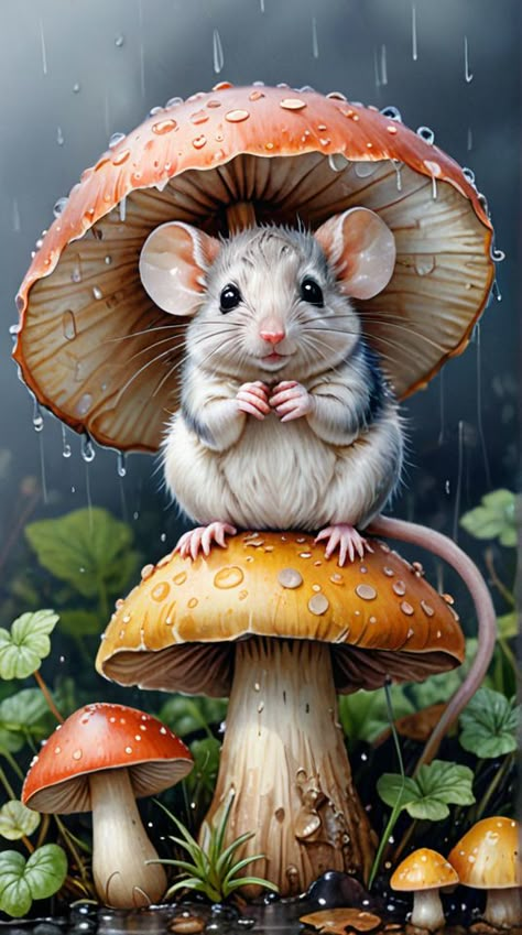 Mouse Pictures Cute, Mouse Illustration Drawing, Mice Drawing, Mouse On Mushroom, Cute Mouse Painting, Mouse Paintings Art, Mouse And Mushroom, Cute Mice Illustration, Harvest Mouse Photography