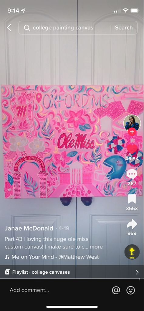 Cute Roomate Painting Ideas, Preppy Dorm Art, Ole Miss Dorm Room Ideas, College Painting Canvases Dorm Room, Ole Miss Preppy Painting, College Paintings, Preppy Ole Miss Paintings, Dorm Room Ole Miss, Ole Miss Room Decor