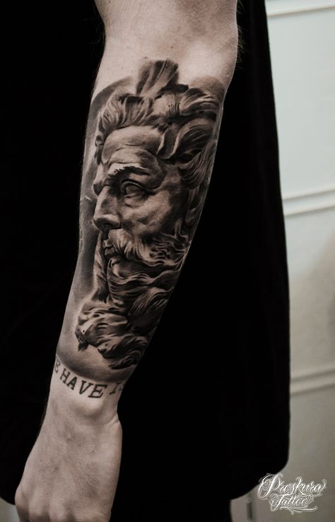 Poseidon tattoo Poisidons God Tattoo, Poseidon Tattoo, Arm Tattoos For Guys Forearm, Zeus Tattoo, Greek Mythology Tattoos, God Tattoos, Chicano Tattoos, Bear Tattoos, Forearm Sleeve Tattoos