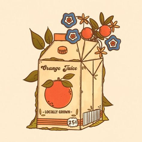 Strawberry Milk Tattoo, Orange Juice Tattoo Noah Kahan, Overgrown Drawing, Orange Juice Box Tattoo, Orange Juice Carton Tattoo, Juice Carton Tattoo, Juice Carton Drawing, Orange Juice Tattoo, Fruit Aesthetic Art