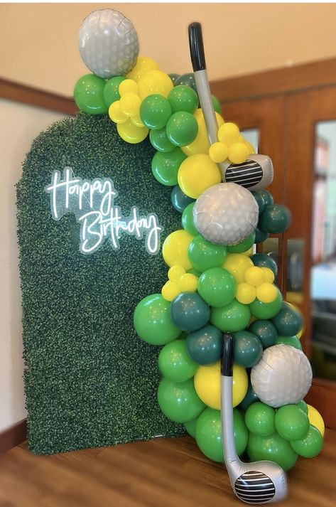 50th Birthday Party Golf Theme, Golf Party Decorations Ideas, Masters Theme Balloon Arch, Golf Themed Dinner Party, Golf 60th Birthday Ideas, Golf Party Photo Backdrop, Forty Golf Birthday, Golf Thirty Birthday, Golf Fourth Birthday