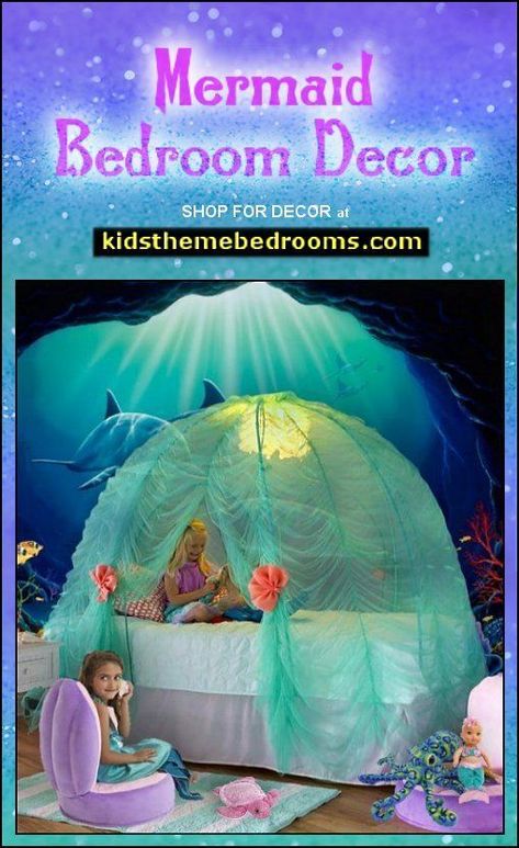 Mermaid Bedroom Decor, Mermaid Room Ideas Kids, Little Mermaid Bedroom, Girls Room Mermaid, Mermaid Girls Room, Mermaid Decor Bedroom, Underwater Bedroom, Sea Bedrooms, Aesthetic Mermaid