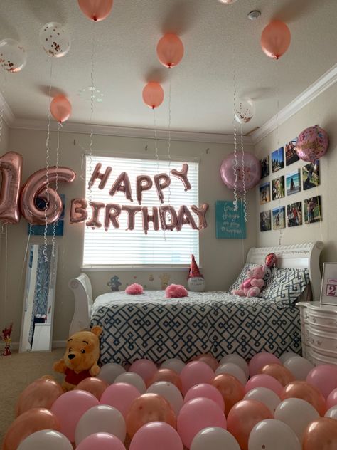 Balloons decorations for sweet 16 birthday Room Decoration For Birthday, Sweet 16 Party Planning, Sweet 16 Party Themes, 15th Birthday Party Ideas, Sweet 16 Party Decorations, Surprise Birthday Decorations, Birthday Room, Birthday Decorations At Home, Birthday Morning