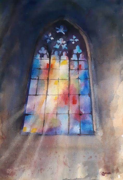 Watercolour Stained Glass Window, Paintings Of Stained Glass Windows, Dramatic Watercolor Paintings, Creative Abstract Art, Stained Glass Sketch, Watercolor Stained Glass Effect, Stained Glass Artist, Stained Glass Watercolor Painting, Watercolor Mosaic Painting