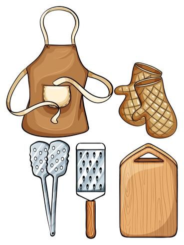 Cooking Tools Drawing, Mittens Illustration, Cooking Tools Illustration, Baking Tools Illustration, Kitchen Tools Drawing, Apron Illustration, Apron Drawing, Cooking Drawing, Cooking Clipart