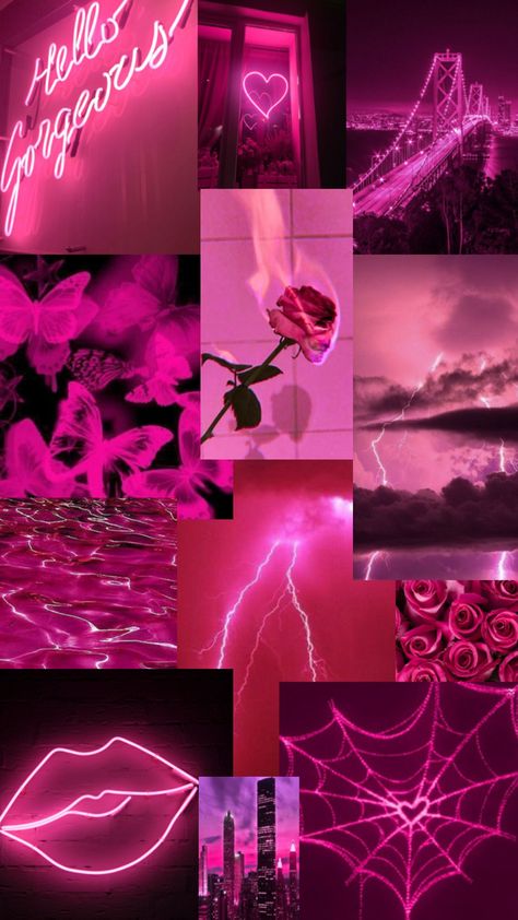 Hot neon pink aesthetic background collage Neon Collage Wallpaper, Pink And Black Aesthetic Grunge, Electric Pink Aesthetic, Aesthetic Hot Pink Wallpaper, Baddie Pink Aesthetic, Neon Aesthetic Wallpaper, Neon Pink Aesthetic, Pink Aesthetic Background, Hot Pink Aesthetic