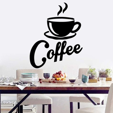 HEYL7 Home Decor Wall Sticker Quotes DIY Sticker Decal Vinyl Art Mural PVC Wall Art Wall Decal Kitchen Wall Decor Sticker Removable Convenient DIY by HEYL7 Large Kitchen Wall, Wall Stickers For Kitchen, Wall Cupboard, Wall Stickers Quotes, Kitchen Wall Decals, Diy Wall Decals, Coffee Wall, Kitchen Wall Stickers, Glass Decals