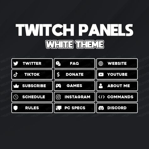 Twitch About Me Panel Free, Twitch Donate Panel, Dark Twitch Overlay, Cute Twitch Panels, Twitch Info Panels, Instagram Schedule, Twitch Panels, Black Panels, White Paneling