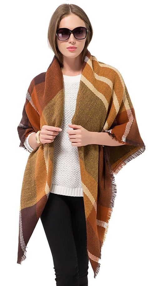 Plaid Blanket Scarf Women Big Square Long Scarves Warm Tartan Checked Shawl Blanket Fringe, How To Wear A Blanket Scarf, Tartan Scarf, Plaid Blanket Scarf, Plaid Blanket, Warm Blanket, Fringe Scarf, Scarf Women, How To Wear Scarves