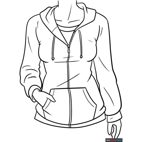 Free Anime Hoodie Coloring Page for Kids Female Hoodie Drawing, Hoodie Base Drawing, Clothes Coloring, Hoodie Base, Easy Drawing Guides, Crossed Arms, Free Printable Coloring Sheets, Drawings Tutorials, Drawing Guides