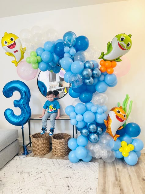 2nd Birthday Balloon Decorations, Baby Shark Balloon Decoration, Baby Shark Balloon Garland, Baby Shark Balloon Arch, Shark 2nd Birthday Party, Baby Shark Birthday Party Boy, Baby Shark 2nd Birthday, Baby Shark Decorations, Shark Themed Birthday