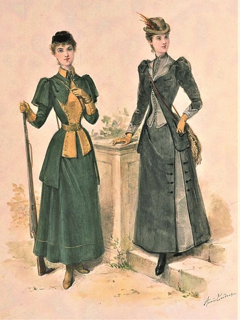 Fashion Plate - La Mode Illustree - 1891 1890s Fashion Plates, 1892 Fashion, 1900 Fashion Plate, 1890 Fashion, Hunting Dress, 1899 Fashion, 19th Century Women, 1900 Fashion, 1870s Fashion