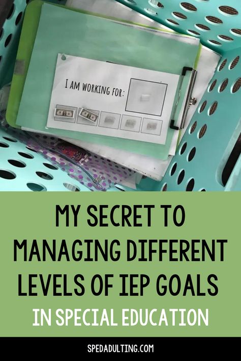 Iep Goal Work Bins, Iep Goal Bins, Iep Bins, Special Education Data Collection, Iep Goal Tracking, Data Collection Special Education, Vocational Activities, Sensory Classroom, Middle School Special Education