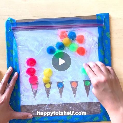 Ziplock Sensory Bags, Zip Lock Bag Activities, Ice Cream Cone Printable, Preschool Color Activities, Icecream In A Bag, Sensory Bag, Sensory Bags, Playbased Learning, Preschool Art Activities