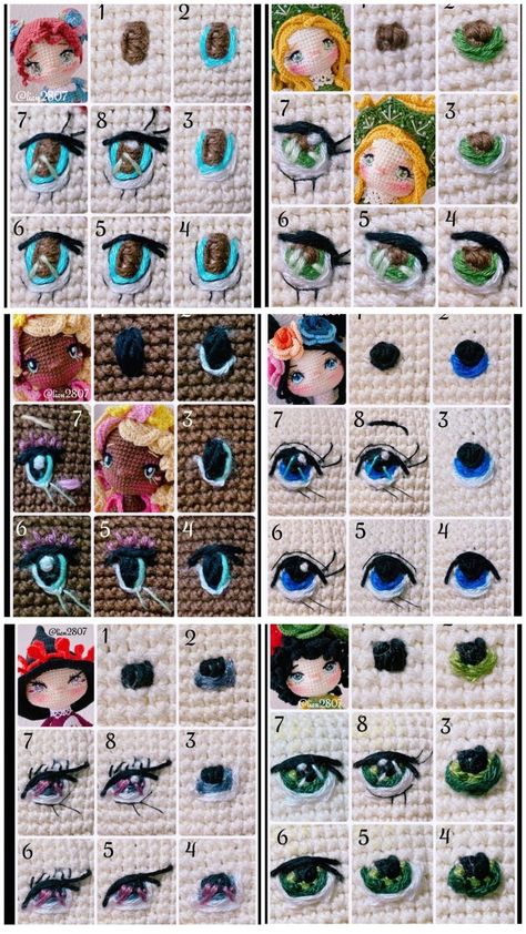 Crochet Dolls Patterns, Crochet Doll Tutorial, Crochet Eyes, Crochet Dolls Free Patterns, Pola Amigurumi, Crochet Design Pattern, Kawaii Crochet, Pola Kristik, Patterns Ideas