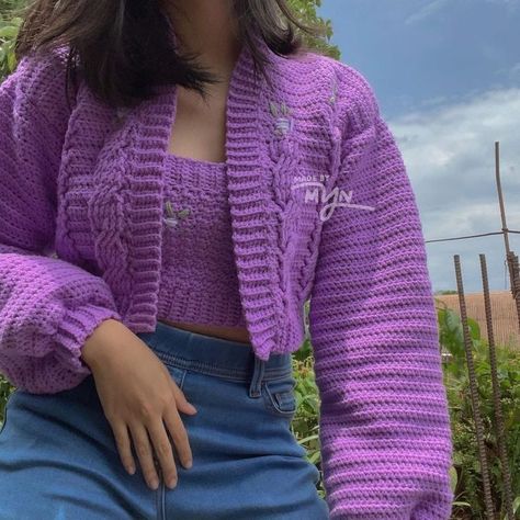 Purple Crochet Cardigan, Purple Crochet, Crochet Clothing And Accessories, Purple Cardigan, Crochet Cardigan, Kendall Jenner, Crochet Clothes, Men Sweater, Knitting