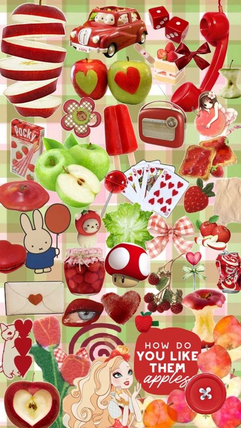 Apple aesthetic collage twee Apple Moodboard, Apple Collage, Apple Aesthetic, Apple Core, Funky Wallpaper, Phone Things, Phone Stuff, Japanese Poster, Very Hungry Caterpillar