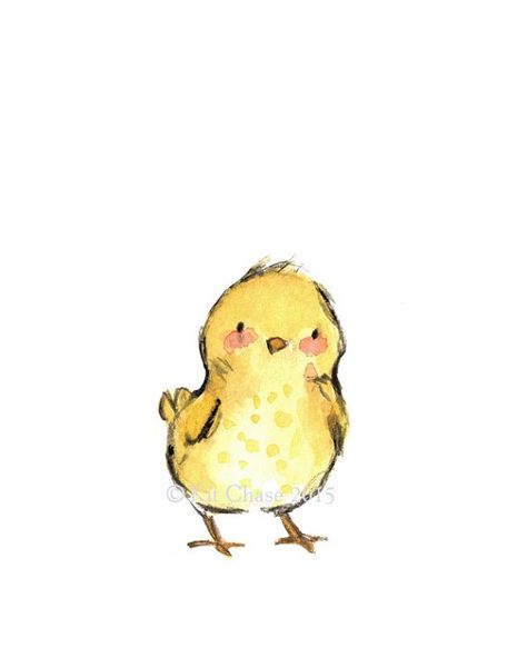 Children's Art -- "PEEP" -- Archival Print Chicken Drawing, Art Mignon, Watercolor Projects, Cute Chickens, 수채화 그림, Children's Art, Art Et Illustration, Whimsical Illustration, Arte Animal