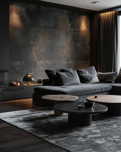 Dark Living Room Ideas, Black Living, Bright Furniture, Dark Living Rooms, Dark Home Decor, Black Living Room, Dark Home, Dark Walls, Dark Interiors