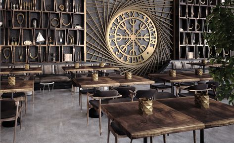 Viking’s Seriously Cool New Mall of Egypt Branch Brings Back Ancient Interior Furnishings Viking Interior Design, Viking Decor Interior Design, Viking Restaurant, Ancient Interior, Viking Hall, Viking Home Decor, Viking Aesthetic, Viking House, Viking Decor