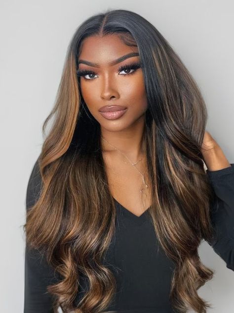 Balayage Highlight Body Wave Wig Chocolate Brown Hairstyles, Balayage For Black Hair, Brown Skin Blonde Hair, Color Human Hair Wigs, Low Maintenance Short Haircut, Brown Hairstyles, Future Hairstyles, Color For Black Hair, Deep Wave Hair