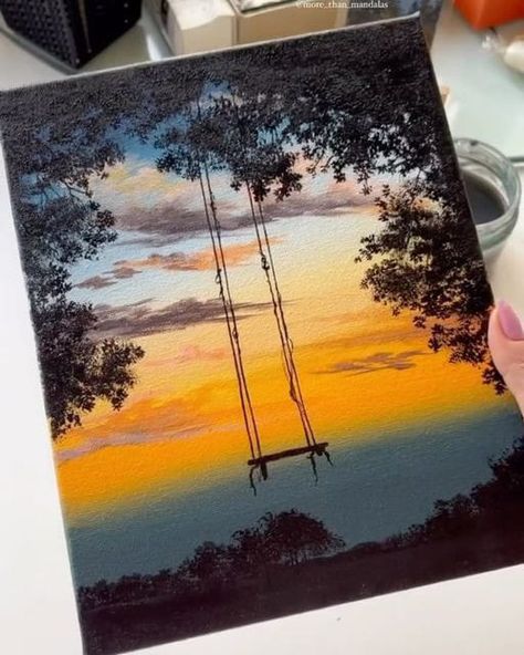 Cute Things To Paint, Sunset Art Painting, Things To Paint, Painting Ideas On Canvas Simple, Canvas Art Painting Acrylic, Sky Art Painting, Canvas For Beginners, Cute Canvas Paintings, Easy Canvas Art